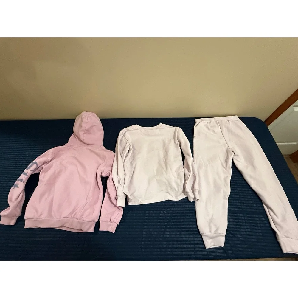 Disney Stitch & Angel 3pc Girls Lounge Set Pink Hoodie Sweatshirt Joggers 7/8 S